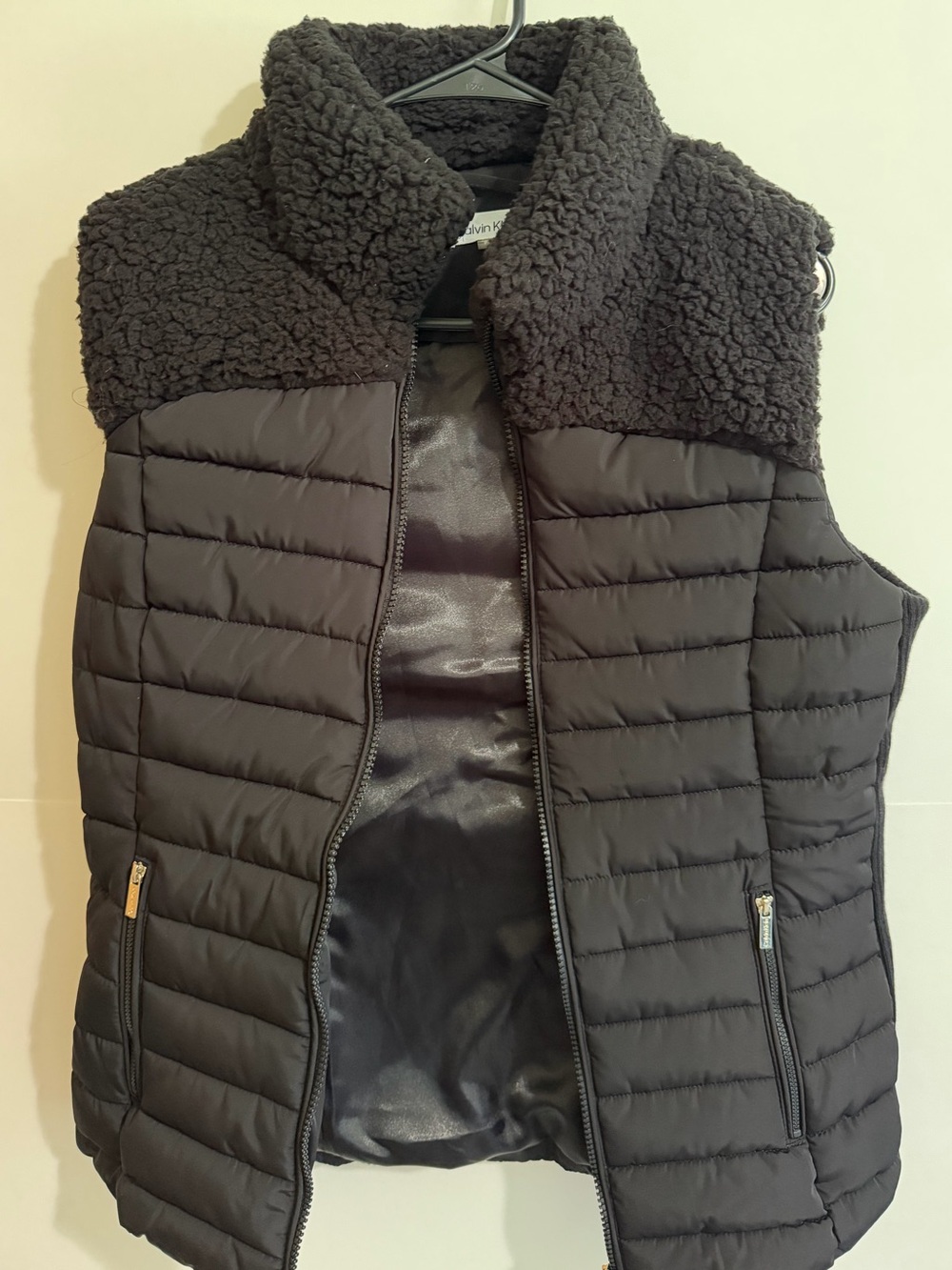 Calvin Klein Black Quilted Puffer Vest with Sherpa Collar